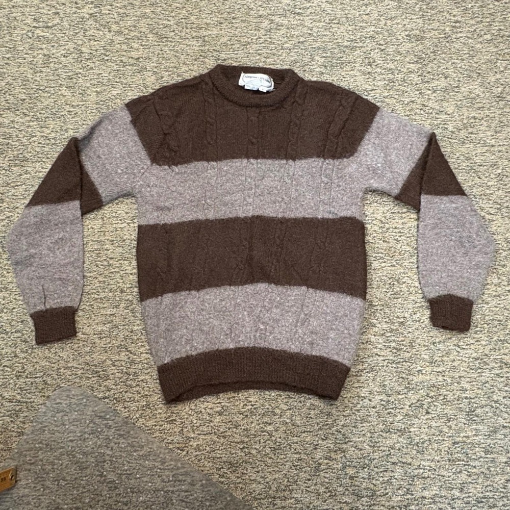 Adrienne Vittadini Uomo Alpaca Wool‎ Cable Knit Sweater Women's Small Brown Gray
